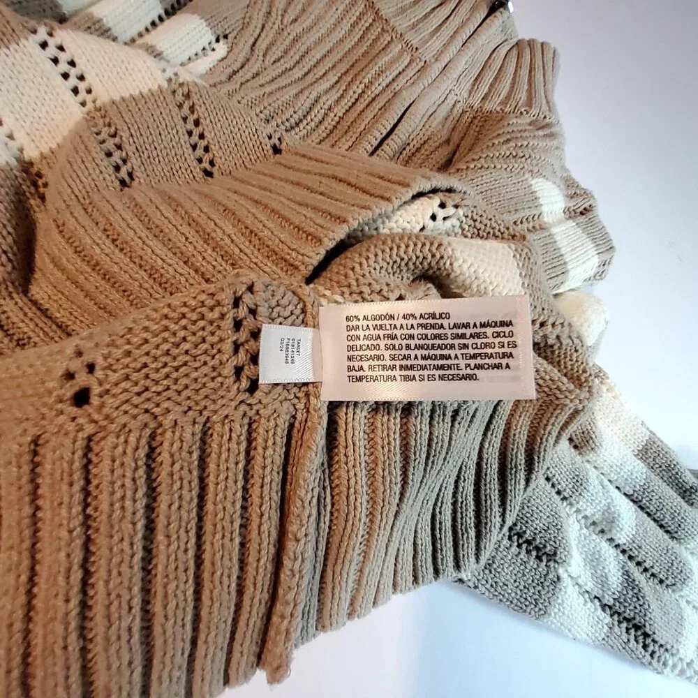Plaid Mock Neck Sweater By A New Day In Taupe & Cream Acrylic/Cotton Blend Siz S - Picture 5 of 12